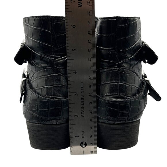 a.n.a. Afra Motorcycle Black Faux Croc Embossed Grunge Biker Ankle Boots (9M) - Picture 8 of 15